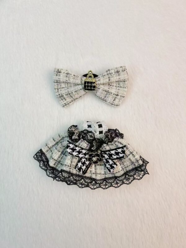 Elegant Black Tweed-Style Dress Set for 17cm Dolls | Bow + Skirt Outfit