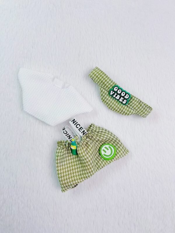 Casual Green Overall Set for 17cm Dolls | White Tee + Suspender Pants + Headband