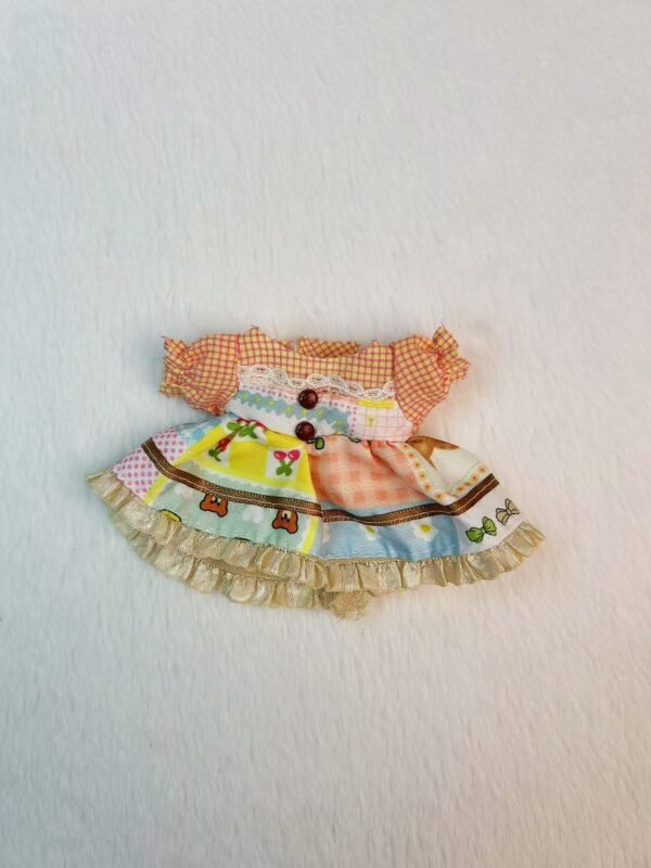 Orange Plaid Bear Dress for 17cm Dolls | Cute Patchwork Look