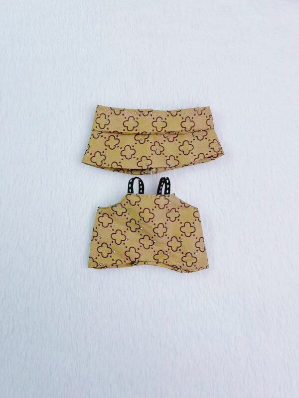 Minimal Chic Doll Outfit | Beige Patterned Top & Skirt Set for 17cm Plush