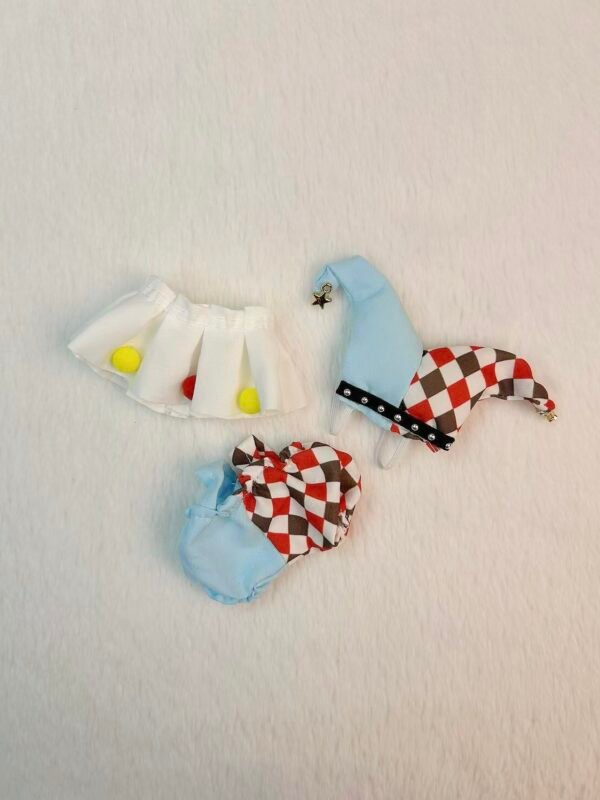 Circus Clown Doll Costume for 17cm Plush | Hat + Top + Shorts
