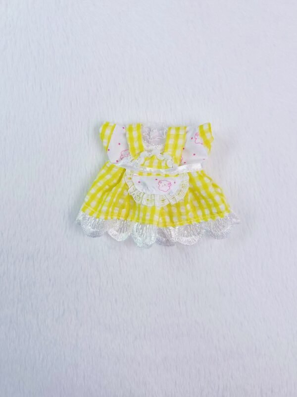 Yellow Gingham Doll Dress with Apron | 17cm Plush Outfit