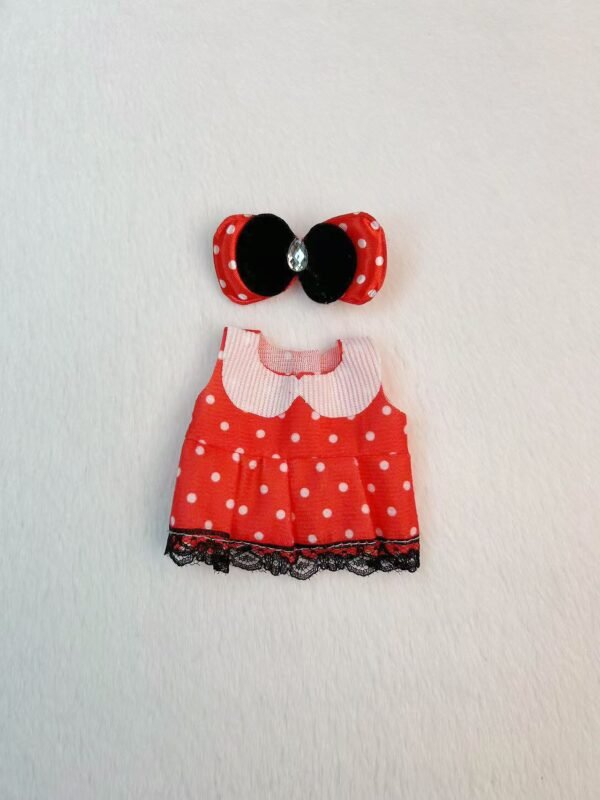 Red Mouse-Inspired Outfit for 17cm Dolls | Skirt + Bow Set